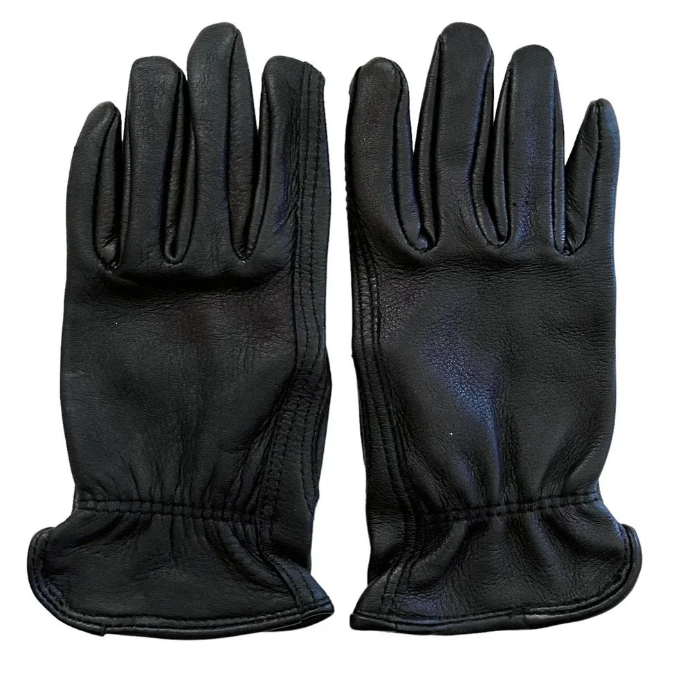 Deerskin Leather Black Winter Gloves - Size M / 7.5
